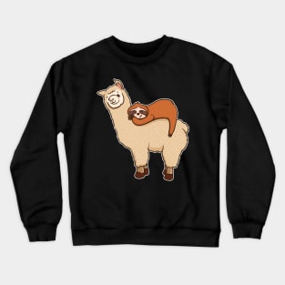 Cute & Funny Sloth Sleeping on Llama Friend Crewneck Sweatshirt